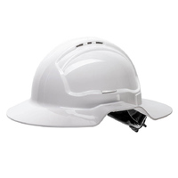 TUFFGARD Broad Brim Hard Hat Vented 6 Point Ratchet Harness Type 1 White (CARTON OF 10)